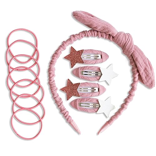 PaPIerDraCHeN Speciale set di accessori per capelli con cerchietto, fermagli per capelli, elastici per capelli combinati con tessuto di mussola di alta qualità, rosa antico, per ragazze e donne
