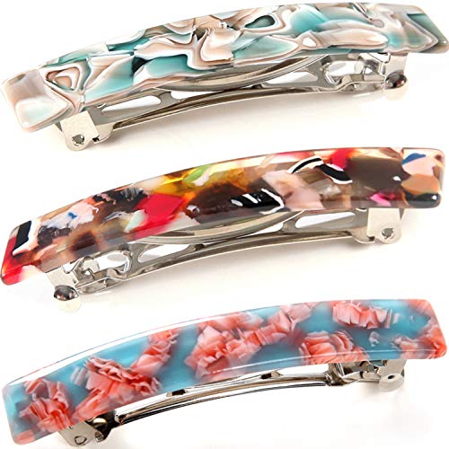 FSMILING 3 Pezzi fermaglio capelli donna Fermaglio Per Capelli Tartarugato Barrette Francese Di Fermagli Per Capelli Automatici a Rettangolo Piccola Per Donna Ragazze Per Capelli Sottili E Spessi