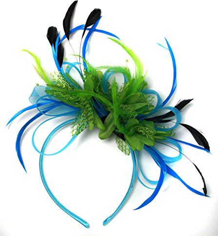 Caprilite Cerchietto per capelli con piume, colore: blu e verde, per matrimoni e corse Royal Ascot