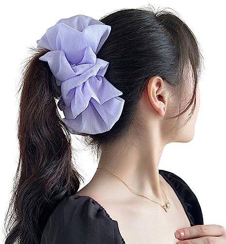 Peticehi Bow Bubble Clips, Chiffon Silk Hair Clips, Elegant Hair Styling Accessories for Women Girls Large Claw Clips for Thick Hair (Purple-#1)