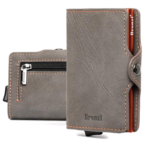 Bronzi Portafoglio Porta Carte Credito Portafoglio Uomo Donna Slim Portacarte Mini Porta Tessere Protezione RFID Portatessere Design Smart Opaco Grigio