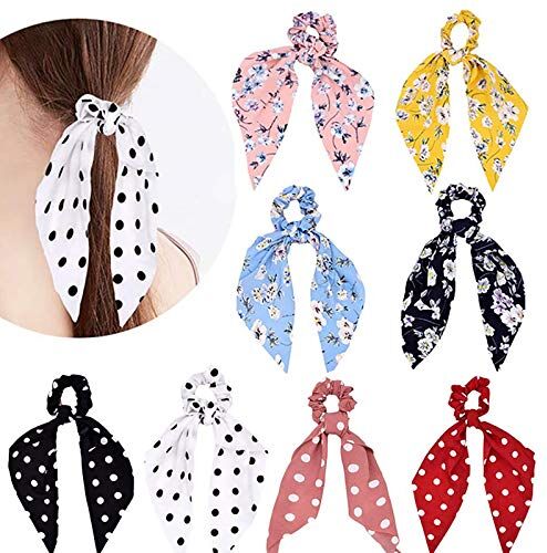 Hideya 8pcs chiffon capelli scrunchies bowknot floreale fascia per capelli elastico accessori per capelli titolare coda di cavallo per le donne ragazze