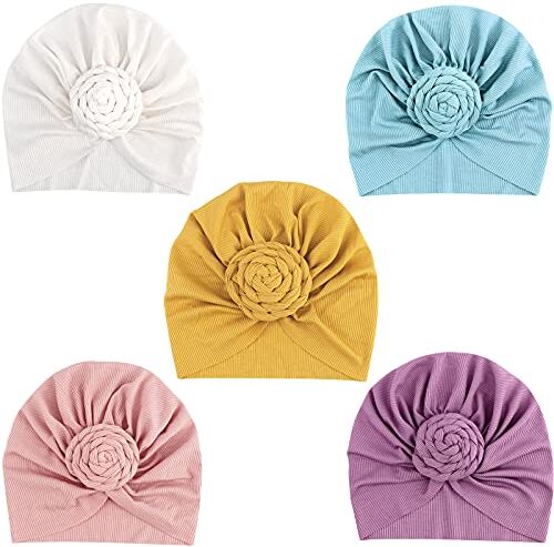 DRESHOW 5 Pezzi Cappello Turbante Bambina Cappellini Berretti e Cappellin per Infantile Bambino Neonato Ragazza