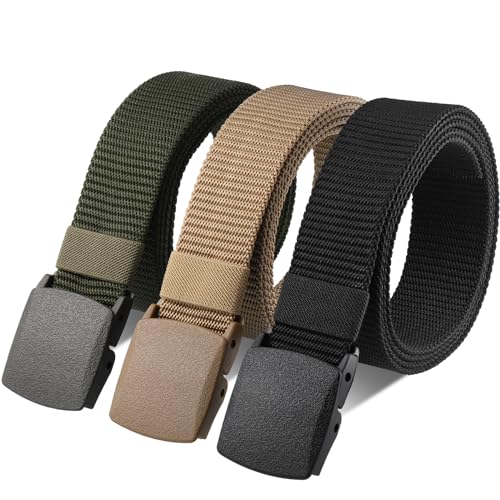 Huiguli Cintura di Nylon, 3 Pacchi Cintura Tattica in Tela in Stile Militare da Uomo, Cinture Militare in Tela 150cm*3.8cm, Veloce Attraverso il Controllo di Sicurezza Dell'Aeroporto (Multicolore)