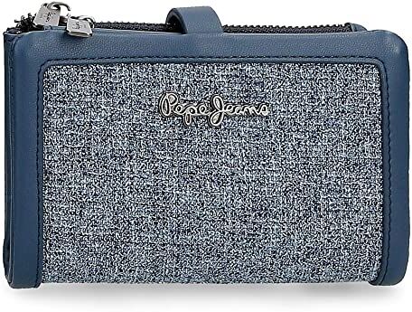 Pepe Jeans Maddie Portafoglio con porta carte di credito blu 14,5 x 9 x 2 cm poliestere con dettagli in finta pelle, blu, Cartera con Tarjetero, Portafoglio con porta carte di credito