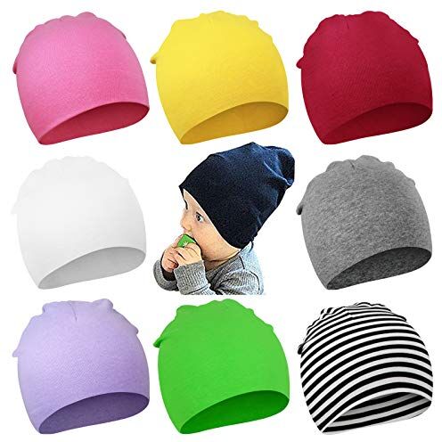 DRESHOW 8 Pezzi Unisex Bambino Berretti Neonato Ragazzi Ragazze Morbido Carino Cappello Nursery Berretto