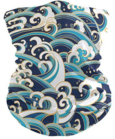 AUUXVA BIGJOKE Ocean Sea Wave Pattern Antivento Protezione UV Maschera Viso Bandana Sciarpa Testa Sciarpa Lavabile Collo Ghetta Fascia per Donne Uomini Attività All'Aperto Polvere Yoga