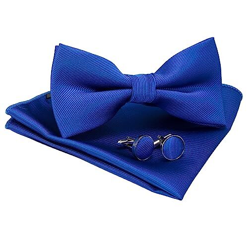 JEMYGINS Cravatta Monocromatica e Pochette con set di Gemelli per Uomo,blu 2
