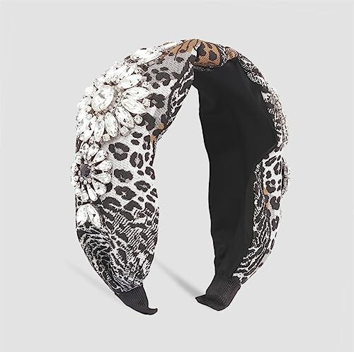 Youllyuu Moda strass fiore perla fascia ampia lato superiore nodo solido fascia per capelli turbante accessori per capelli per le donne leopardo