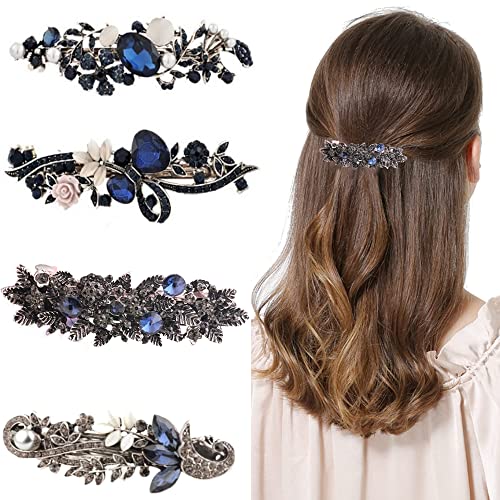 GANFANren 4 Pezzi Fermagli Per Capelli In Cristallo, Barrette Di Cristallo Vintage Francese, Fermaglio Per Capelli Retrò, Mollette Per Capelli Di Design Francese, Per Capelli Spessi e Sottili