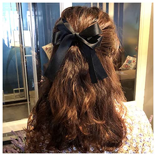 Allereya Vintage Seta Fiocco Capelli Clip Barrette Fiocco Di Seta Francese Testa Clip Copricapo Nastro Nero Fiocco Barrette Capelli Seta Fiocco Accessori Per Capelli Per Le Donne E Le Ragazze (nero)