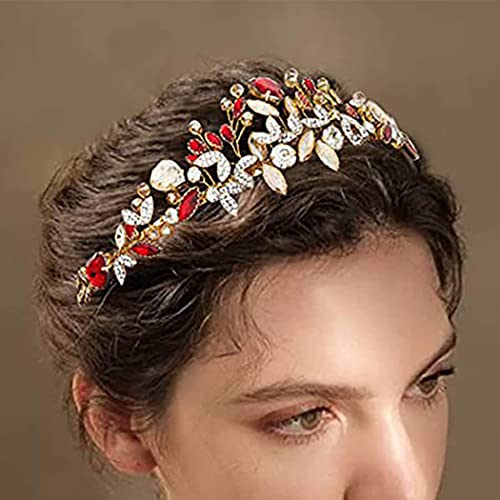 Flayem Cerchietto per capelli con strass in oro e strass, accessorio elegante per capelli, da ballo e da donna