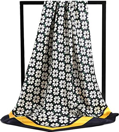 Ecroon Black and White flower imitation silk scarf, Acrylic