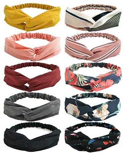 DRESHOW 10 Pezzi Fasce per Capelli Donna Vintage Cerchietti e Fasce per Capelli Elastica Turbante Fasce Yoga Testa Contorta Accessori Capelli per Donna e Ragazza