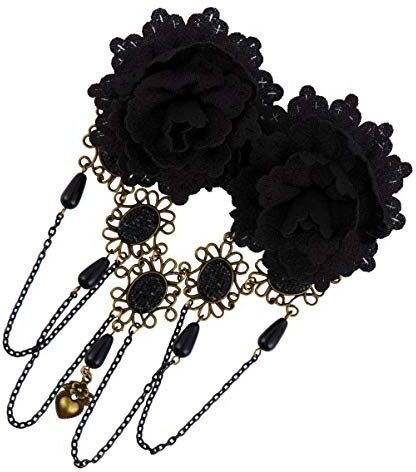 RAZZUM Fermagli for capelli in stile gotico Pizzo nero Rosa Fermagli for capelli con nappe a catena di perle Barrettes Copricapo vintage di Halloween for le donne Accessori for capelli principesse Copricapo