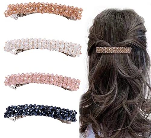 SULIUDAJI Set di 4 Fermaglio Capelli Donna con Crystal 9cm Lunghi Barrette Di Capelli Skinny Clip Automatica Fermaglio Capelli Grande Capelli Accessori Crystal Per Le Ragazze Capelli Spessi