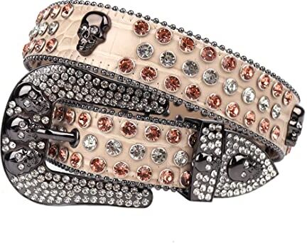 Dsimilarl Oro Western Strass Cintura Cranio Cintura Per Le Donne Degli Uomini Diamante Tempestato Moda Lusso Fibbia Jeans Vita Cinturones Para Mujer Bianco Rosa 46 pollici