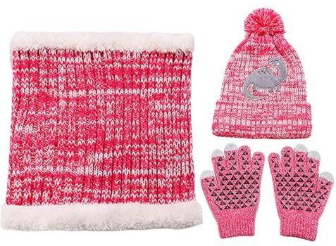 CENMOO Set Guanti Scaldacollo Cappello Invernale, Scaldacollo Invernale 7,08 Pollici, Guanti Sciarpa Lavorata A Maglia Con Simpatica Stampa Di Dinosauro, Set Invernali Staccabili, Set Guanti Scaldacollo Capp