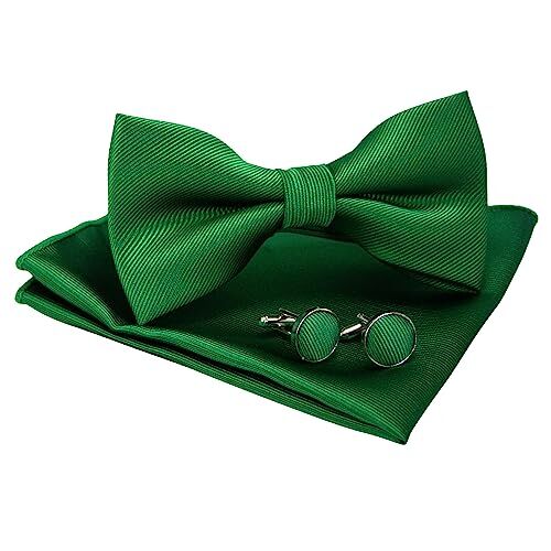 JEMYGINS Cravatta Monocromatica e Pochette con set di Gemelli per Uomo,verde 2
