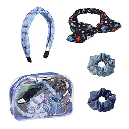 Disney Stitch Set di Bellezza per Ragazze, Accessori per Capelli Ragazza, Include Fascia per Capelli, Bandana, Elastici, Borsa da Toilette, Regalo per Bambina