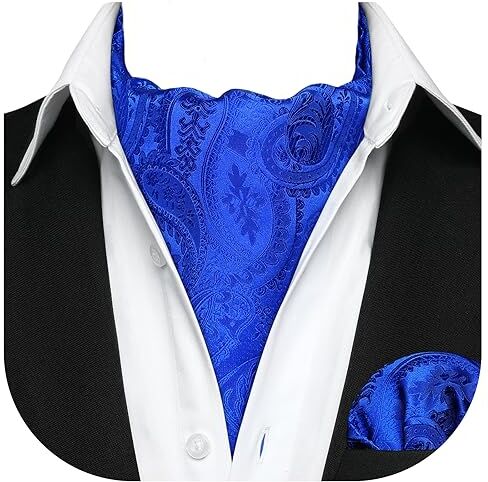 HISDERN Ascot Uomo Seta Blu Reale Motivo Cachemire Elegante Cravatta Ascot e Fazzoletto da Taschino Formale Foulard Fazzoletto da Collo Uomo