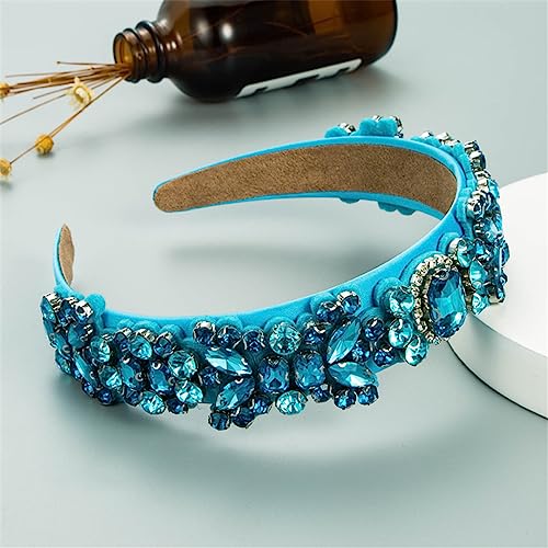 Wjnvfioo Cerchietto per capelli da donna con strass blu con perline di cristallo, fatto a mano, larghe, cerchietto per capelli, accessori per capelli per ragazze 5