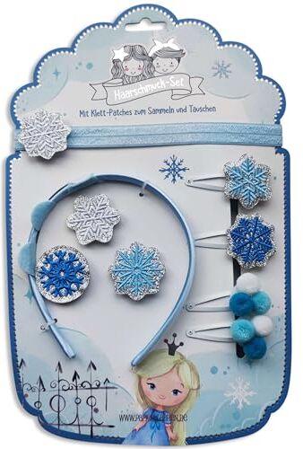 PaPIerDraCHeN Set per capelli – Cerchietto per capelli in velcro   Toppe intercambiabili nel design * Principessa di ghiaccio *   Bellissimi accessori creativi per capelli per ragazze – Set 6