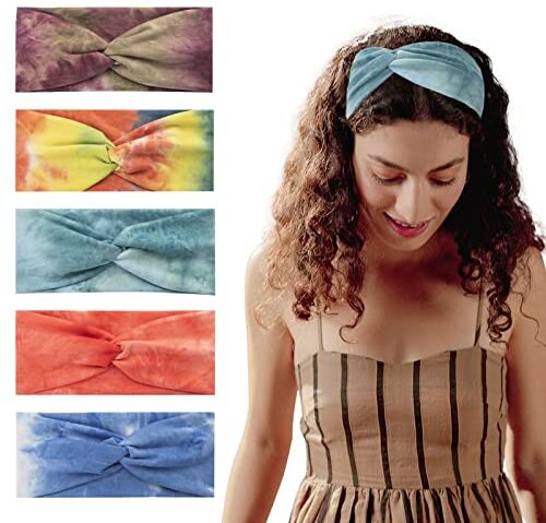 TSHAOUN 5 Pezzi Fasce Per Capelli Donna, Capelli Donna Largo Elastico Morbido, Vintage Fascia per Capelli Boho Stile Ragazze, Stampa Accessori per capelli Fascia Sportiva Yoga Bandana Donna