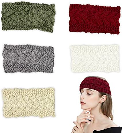 MIVAIUN Set di 5 Fascia Capelli Donna Inverno Fascia in Maglia Accessori per Capelli Ragazze Fascia a Maglia Fascia Termica da Donna Fascia All'uncinetto Cerchietto Bandane（Set di 5）