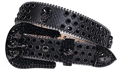 Dsimilarl Oro Western Strass Cintura Cranio Cintura Per Le Donne Degli Uomini Diamante Tempestato Moda Lusso Fibbia Jeans Vita Cinturones Para Mujer Nero 42 pollici