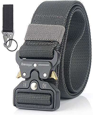 Bansga Cintura da Uomo, Cintura Super Magnetica da 1,57 ", Cintura in Nylon Stile Militare a Sgancio Rapido, Regalo con Gancio(Grigio)