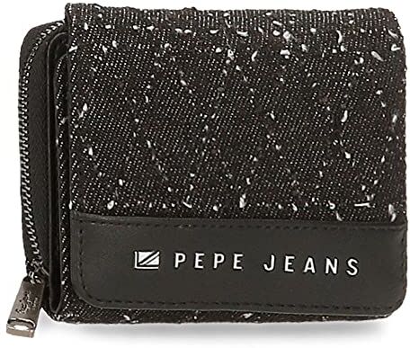 Pepe Jeans Daila Portafoglio con Portafoglio Nero 10x8x3 cm Cotone, Poliestere e PU., Nero, Portafoglio con portafoglio