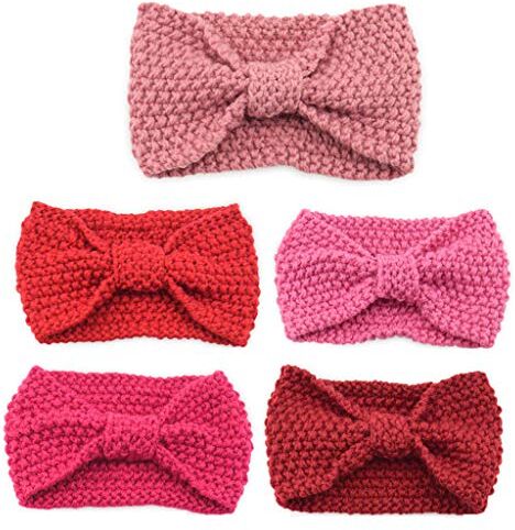 LEEINTO 5 pezzi donna inverno uncinetto maglia pulsanti fascia tinta unita Bowknot orecchio caldo natale fascia per capelli per le donne