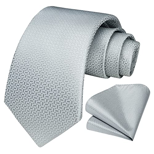 HISDERN Cravatta Grigio Uomo e Fazzoletto Elegante Cravatte Plaid da Matrimonio Cravatte Coordinati Motivo Pied de poule Business Partito