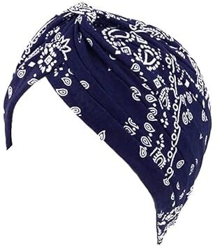 Generic Copricapo per chemio da donna, morbido ed elastico, turbante, sciarpe per la testa, copricapo, copricapo floreale elasticizzato morbido cappello, Blu Navy Paisley, Taglia unica