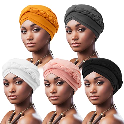 DRESHOW Donne Africane Turbante Pre-Legato Copricapo a treccia Testa Avvolge Cappello Boho Turbante Chemio Cap Elastico Annodato Berretto