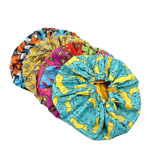 Didiseaon 4 Pz Berretto da notte in raso stampato silk cap for sleep tappi per dormire cuffia per dormire cuffia notte cuffia da notte doppio cappello Fibbia di regolazione Mancare