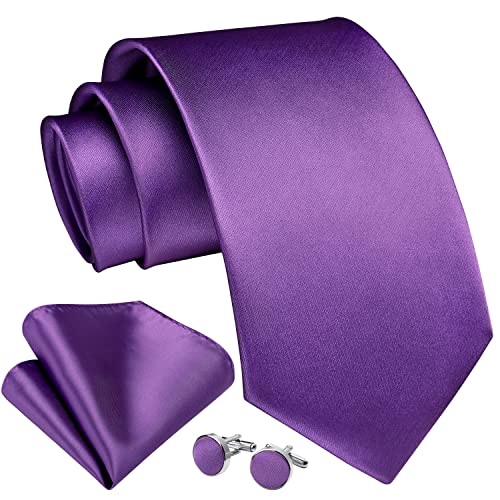 Enlision Cravatta Viola Chiaro Cravatta Uomo Elegante Set Cravatta e Fazzoletto Gemelli Cravatta e Pochette Tinta Unita Cravatta Matrimonio Festa