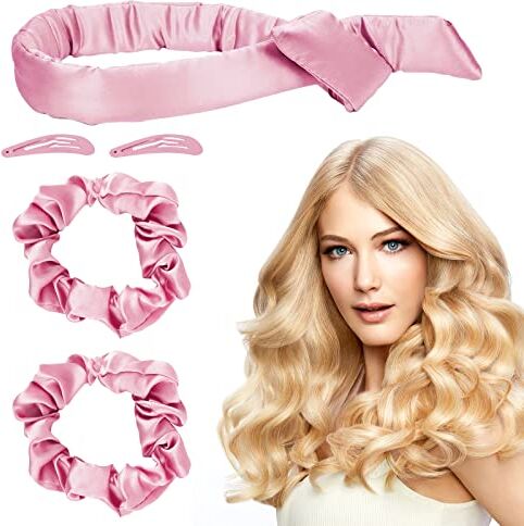 Clundoo Set di bigodini da donna senza calore, fasce per capelli senza calore, in seta per dormire, senza calore, fascia per capelli lunghi, morbida e confortevole (rosa)