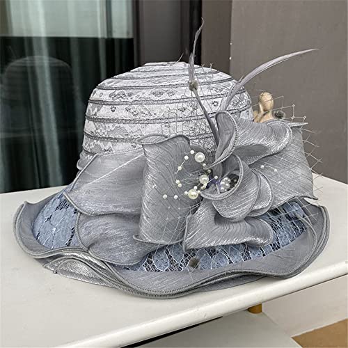 Youllyuu Fascinators Cappello da chiesa con fiocco, a tesa larga, per derby Fedora, pieghevole