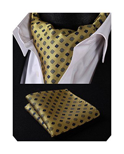 HISDERN Ascot giallo oro Uomo a Pois Fazzoletto Stripe Cravatta da Matrimonio Elegante Foulard Business Partito Classico Ascots Set