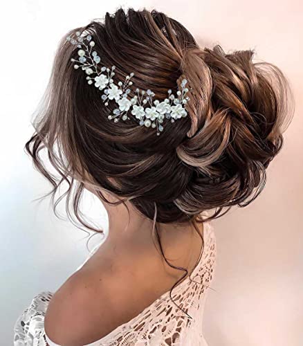 Unicra Fiore sposa capelli da sposa vite argento perla copricapo da sposa fascia strass accessori per capelli per donne e damigella d'onore