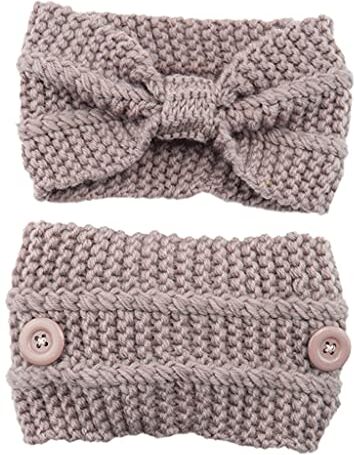 Fcnjsao Fascia per capelli invernale lavorata a maglia con fiocchi elastici con bottoni annodati Fascia invernale Copricapo Outdoor Ear Warmer Paraorecchie Morbido per la testa Crochet Turbante Inverno