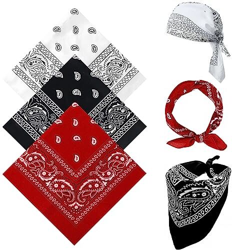 sularpek Set Di 3 Bandanas Paisley, Bandane in Multifunzionale, 55 X 55 Cm, per Capelli, Collo, Testa, Sciarpa Fazzoletti da Taschino, per Donna, Uomo (rosso, bianco, nero)