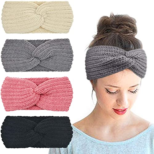 DRESHOW 4 Pezzi Fasce per Capelli Tessuto di Lana Turbante Fascia da Donna Invernale Accessori Cerchietti per Donna Ragazze