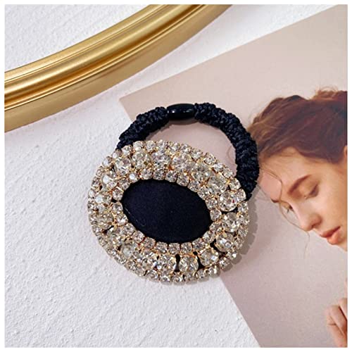 GERRIT Cerchietto Per Capelli Donna Baroque Full Rhinestone Capelli Cravatta Accessori moda Donne Strass Round Band Rumo Band Ponytail Casily Corda Elastica Scrillies Fascia Per Capelli (Color : Round)