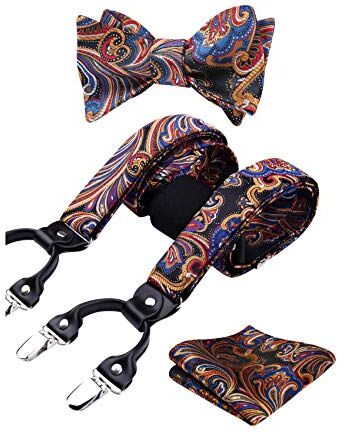 HISDERN Bretelle da uomo Papillon regolabile eleganti Set Paisley motivo floreale 6 Clip