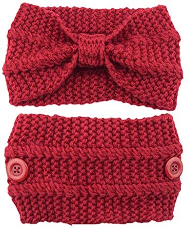 Fcnjsao Fascia per capelli invernale lavorata a maglia con fiocchi elastici con bottoni annodati Fascia invernale Copricapo Outdoor Ear Warmer Paraorecchie Morbido per la testa Crochet Turbante Inverno