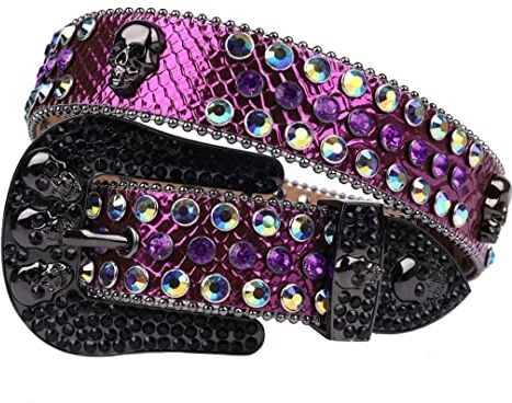 Dsimilarl Oro Western Strass Cintura Cranio Cintura Per Le Donne Degli Uomini Diamante Tempestato Moda Lusso Fibbia Jeans Vita Cinturones Para Mujer Viola 48 pollici