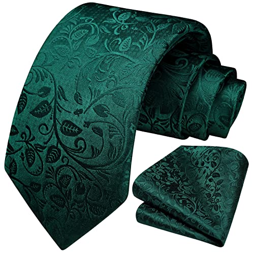 HISDERN Cravatta Uomo Verde Elegante Set Cravatta e Fazzoletto Floreale Paisley Cravatte con Pochette per Matrimonio Festa Lavoro